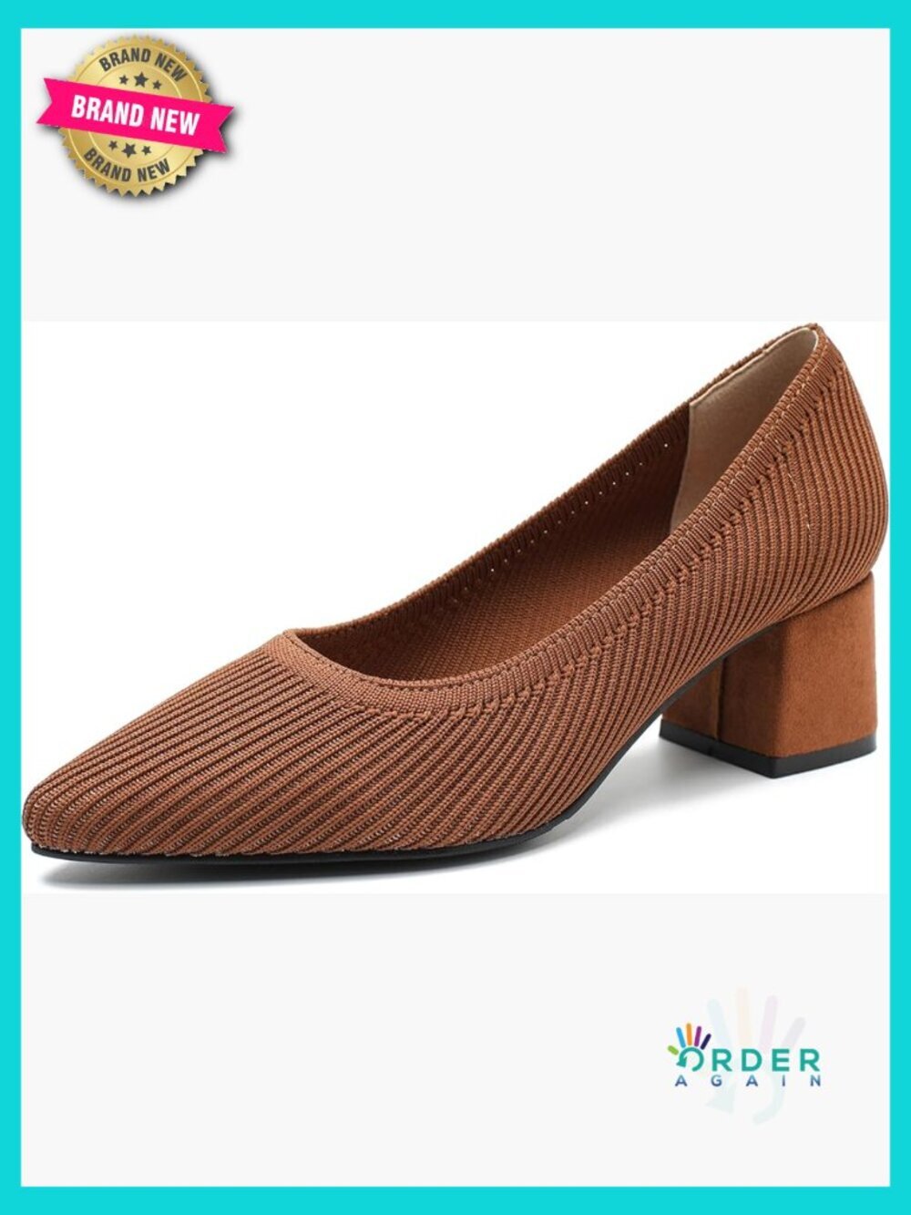 Knit Pumps Closed Toe Low Chunky Block Heels Slip On Comfortable Pointed Toe